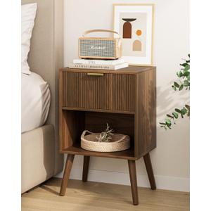 Nightstand, Small Side Table, Bedside Table with Drawer, Modern Night Stand, End Table for Bedroom, Living Room (Walnut Stripe)