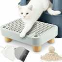 Litter Box Step, Cat Li-tter B-ox Step with Removable Wooden Legs, Litter Box Ramp for Small & Elderly Cats, Anti-Tracking & Easy to Clean(Color:Gray)