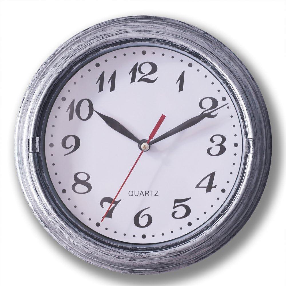 8 Inch Silent Small Quartz Wall Clocks Battery Operated in Silver for Bathroom Kitchen Restroom
