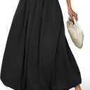 ELLEVEN Women's Bubble Maxi Skirt, Elastic Waist Puffy Hem A-Line Skirt with Pockets (Black, XL)
