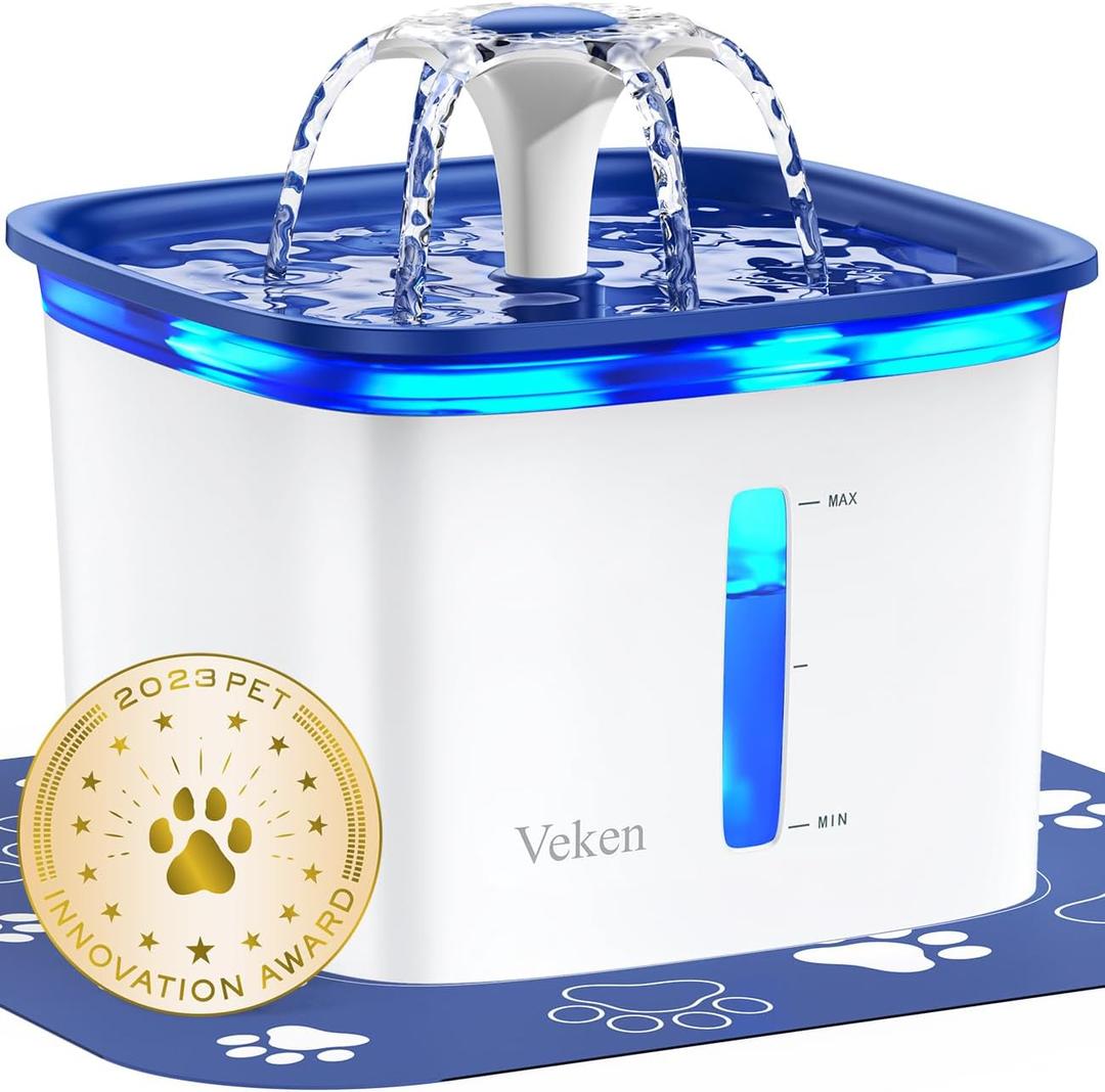 Veken 95oz/2.8L Pet Fountain, Gifts for Mom, Automatic Cat Water Fountain Dog Water Dispenser with Replacement Filters for Cats, Dogs, Multiple Pets (Blue, Plastic) 