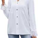 Eddoyee Womens Dressy Casual Long Sleeve Shirt 2025 Fashion Chiffon Lace Lantern Loose Top, Small