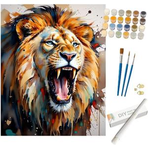 Wildlife Paint by Numbers Kit for Adults - DIY Roaring Lion Head Close-Up Painting on Rolled Canvas 16x20 Inches, Acrylic Paint Set, Suitable for Beginners, Animal Art for Home Decoration or Gifts