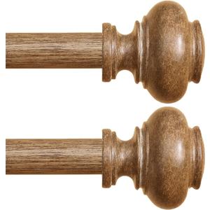 Wood Curtain Rods for Windows 66 to 120 Inch 2 Pack, 1 Inch Heavy Duty Boho Curtain Rods Adjustable Drapery Rod Decorative Window Rod for Farmhouse Kitchen Bedroom Living Room