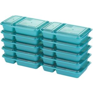 GoodCook Meal Prep Rectangle Two Compartment 20-Piece, Teal, Made without BPA