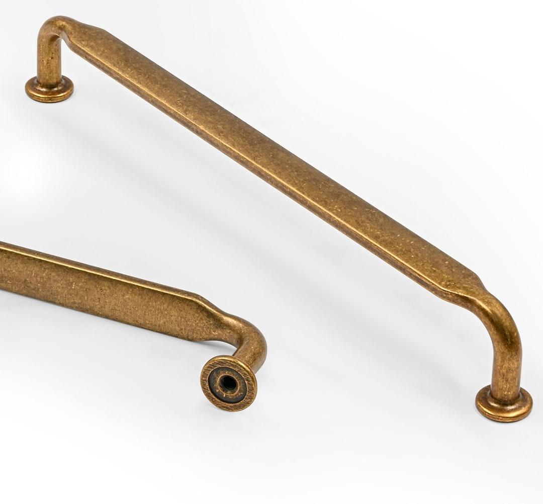 Asidrama 10 Pack 10 Inch(254mm) Antique Brass Kitchen Cabinet Handles, Cabinet Pulls Vintage Retro Kitchen Cabinet Hardware for Cupboard Drawer Pulls (10" Hole Center)