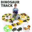 TEMI Upgraded 150 PCS Dinosaur Race Track Toys Set with 4 Jurassic Solid Dino Figure, 2 BO Race Car Vehicle, DIY Assemble Flexible Train Track Play Sets for Kids