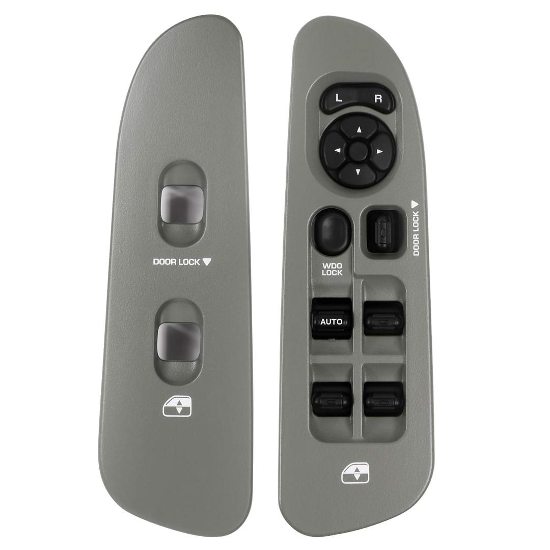 BASIKER Master Power Window Switch and Bezel Driver Side and Window Bezel Passenger Side Replacements for 2002-2010 Dodge Ram 1500 2500 3500, Grey