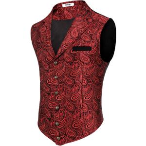 COOFANDY Mens Suit Vest Paisley Floral Victorian Vests Gothic Steampunk Formal Waistcoat Tuxedo Vests with Notched Lapels (Large, Bright Red Paisley)