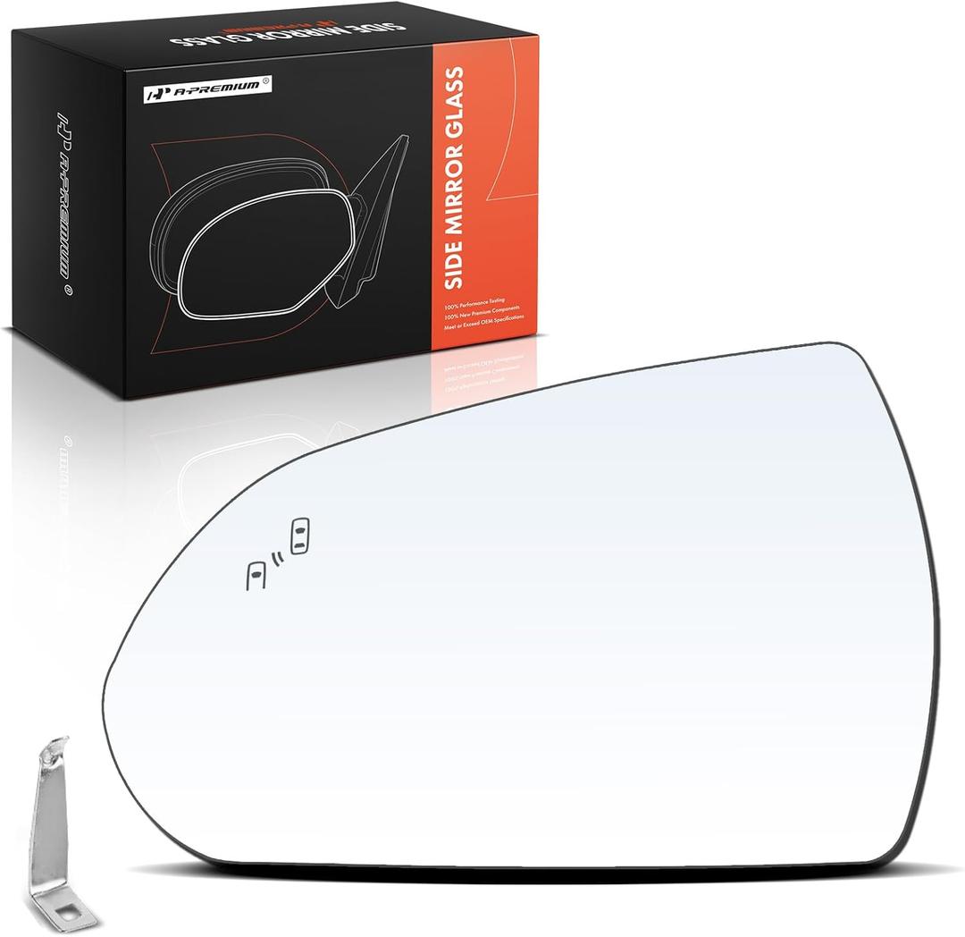 A-Premium Left Driver Side Mirror Glass with Backing Plate - Compatible with Hyundai Elantra 2017 2018 2019 2020 - Exterior Side View Flat Mirror with Heated with Blind Spot Detection