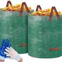 COLORFULHOPE 2-Pack 132 Gallons Reusable Heavy Duty Yard Waste Bags with Coated Gloves – Durable Weed Bag for Garden Leaves and Waste Collection, Lightweight Portable Yard Trash Bag, Green