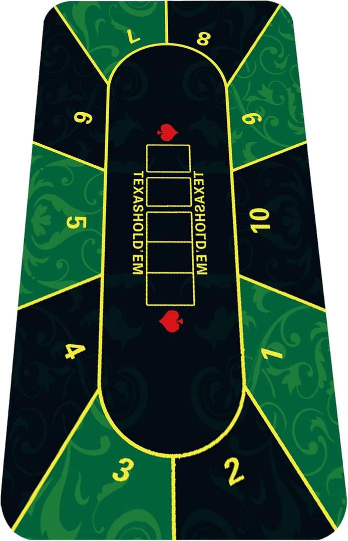 nuveti 63 x 31 Foldable Texas Poker Card Tabletop Layout Portable Anti-Slip Rubber Board Game Mat Poker Table Mat 8-10 Players Texas Hold'em Poker Mat, 63''X 31''X 2MM