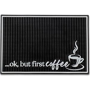 New Mungo Coffee Bar Mat  Ok But First Coffee  Spill-Proof PVC Coffee Station Mat, Non-Slip Countertop Protector 18"x12"