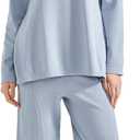 SUUKSESS Women Lounge Sets 2 Piece Pajamas Sets Long Sleeve Tops Wide Leg Pants (L)