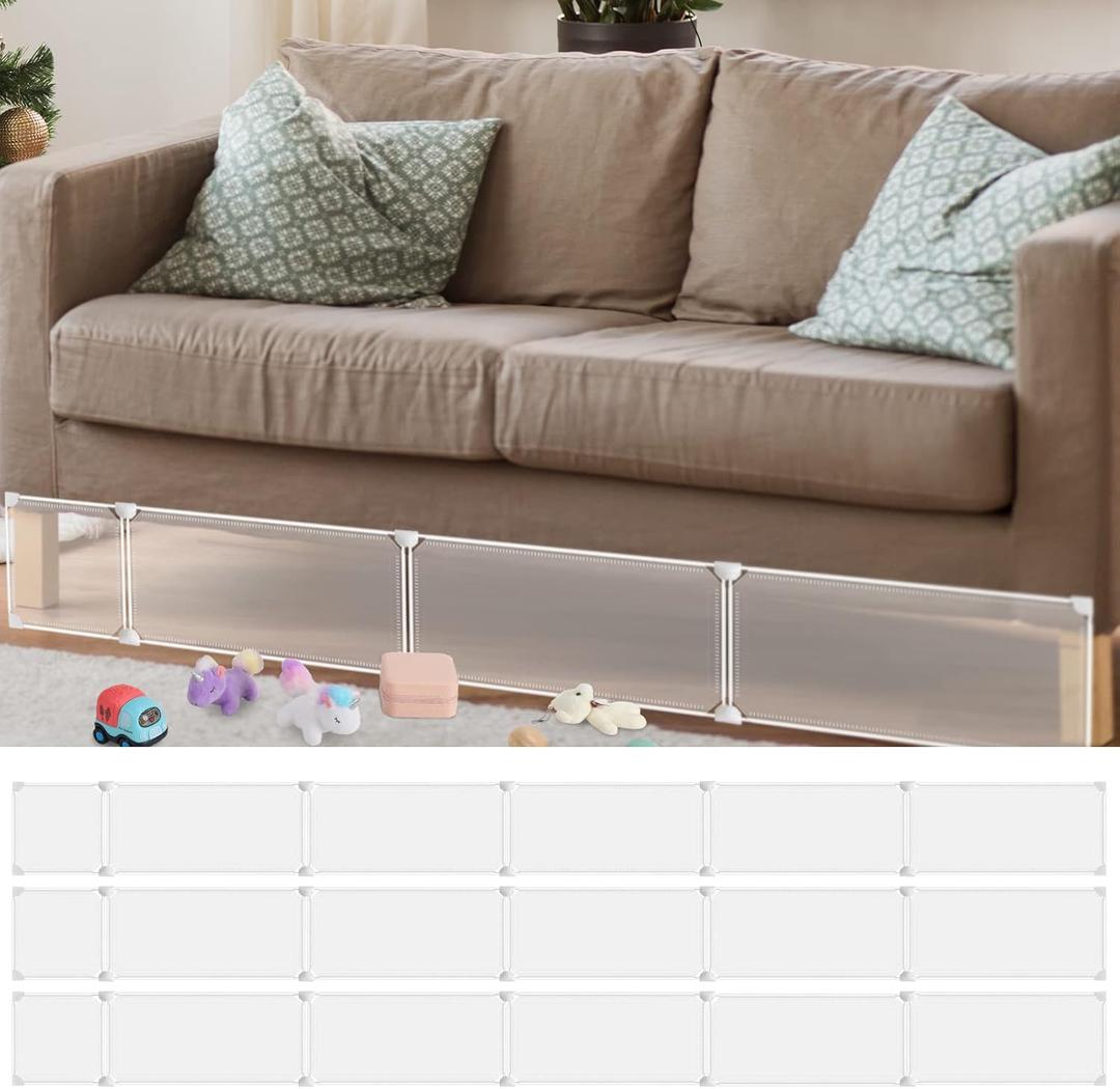 Tuanse 3 Sets Under Bed Blocker for Pet, Toy Blocker Under Couch Bumper Barrier for Furniture, Stop Pets Toy Going Barrier, Easy to Install, 78.7" Length 7" Height