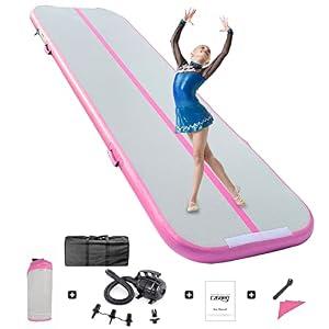 Gymnastics Mats, Air Mat Tumble Track 13FT 4 Inch Thickness Inflatable Training with Carry Bag Electric Pump For Home Use, Cheerleading, Yoga, Water Exercise (Rose)