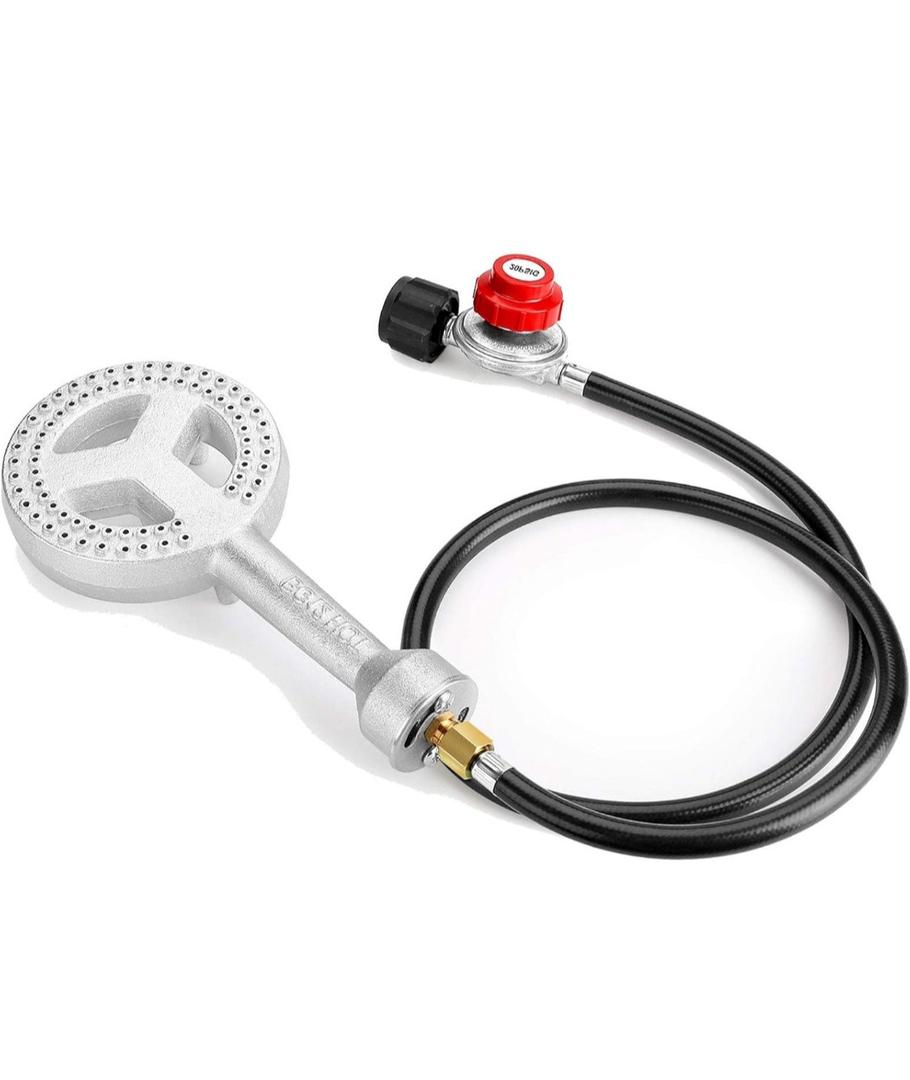 BESTFIRE High Pressure Cast-Iron Propane Burner Head,Round Burner Head with 20 PSIG Adjustable High Pressure Propane Regulator with Hose and Brass Fitting for Propane Burner Head for Cooking Outdoor