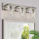 Bathroom Vanity Light, 3 Light Brushed Nickel Bathroom Light Fixture with Thickened Seeded Glass Shade, 24 inch Modern Vanity Lights, Bathrooms Lights Fixture Over Mirror