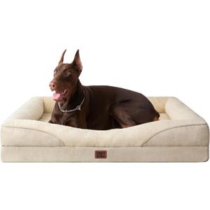 2 x EHEYCIGA Orthopedic XL Dog Bed for Large Sized Dog, 48x35x7.5 Inch Extra Large Memory Foam Dog Couch Bed with Sides, Waterproof Liner & Washable Removable Cover, Bolster Pet Sofa, Beige
