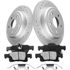 Rear Brake Pads and Rotors Kit Compatible with 2011-2020 Jeep Grand Cherokee, 2011-2020 Dodge Durango|Rear Brake Rotors and Pads Kit; Anti-Rust Geomet Coated| 53061 & D1498-8698 | 329.9mm(13in)