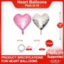 3 x Pink Heart Shaped balloons Pack of 10, 18 Inch Love Valentine Balloons Silver Heart Romantic Balloons For Valentines Day Propose Marriage Wedding Bridal Shower Engagement Party Decorations