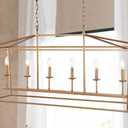 JONATHAN Y 49" Antique Gold Lantern Pendant Light, 6-Light Pagoda Style Metal Cage Farmhouse Hanging Ceiling Fixture for Kitchen Island, LED Bulb Included (JYL7439B)