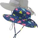 Kids Toddler Sun Hat Summer Sun Hat UV Protection Adjustable Kids Beach Hat with Breathable Mesh for Boys Girls (6-24 Months, Grey+dinosaur)