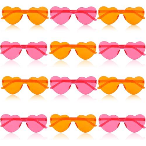 SMAODSGN 11 Pcs Pink Orange Sunglasses Bachelorette Party Plastic Heart Sunglasses Bulk Heart Shaped Fun Glasses Orange Pink Birthday Decorations For Women Cocktail Party Sunrise