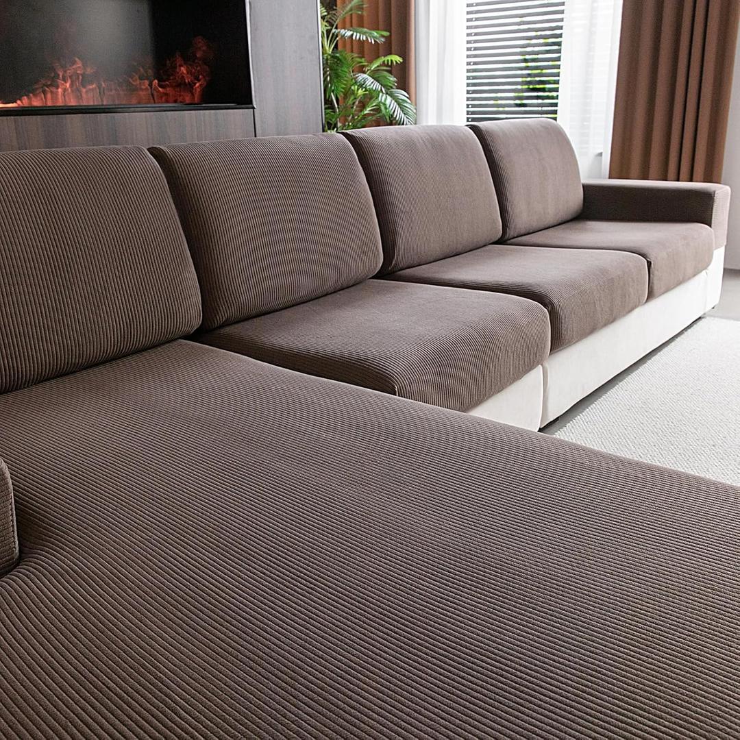 OHSIO Sectional Couch Covers, Wear Resistant Stretch Sofa Covers Washable Soft Couch Cushion Covers Anti Slip Furniture Protector Sofa Slipcovers for Pets (1 Piece Armrest Sofa Cover, Brown)