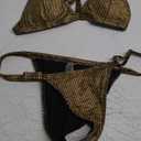YAUASOPA Women Shiny Bikini Micro Sexy String Two Pieces Swimsuit Female Thong Swimwear (Medium, Gold)