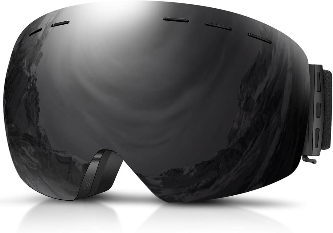 DADA-PRO Ski Goggles Men Women Snowboard Goggles Over Glasses OTG Anti Fog Snow Goggles Frameless 100% UV Protection (Black)