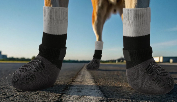 EXPAWLORER Anti-Slip Dog Socks,Dog Boots&Paw Protectors to Prevent Licking,Dog Shoes for Hot/Cold Pavement, Double Sides Non-Skid Traction Control on Hardwood Floor for Senior Dogs (Medium (4 Count), Black)