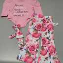 Baby Girl Romper Set and Bell Bottom Pant with Bow Headband Infant Fall Outfit 6-18 Month