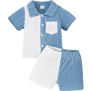 NZRVAWS Toddler Baby Boy Clothes Button Down T-Shirt Short Sleeve Patchwork Top Shorts Set 2PC Little Boy Summer Outfit 3-4Y