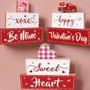 3PCS Valentines Day Centerpiece for Table, Wooden Valentine Day Table Decor for Home, Wood Happy Valentine's XOXO Be Mine Sweet Heart Sign Tabletop Decorations, Valentine's Day Presents Wood Love Heart Desk Decoration