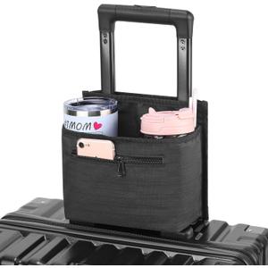 ZHCHG Luggage Travel Cup Holder Attachment for Suitcase Drink Carrier Caddy, Coffee Mug and Tumblers, Traveler Carry on Hands Free Accessory- Gifts for Flight Attendants Travelers Accessories- Black
