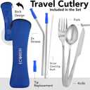 Travel Utensils Set with Case 4 Pack, Reusable Stainless Steel Portable Cutlery (Fork, Spoon, Knife, Straws & Cleaner) for Work, Dorm, Camping, Lunch Box, Compact Durable Silverware by Ecoberi (Blue-Red)