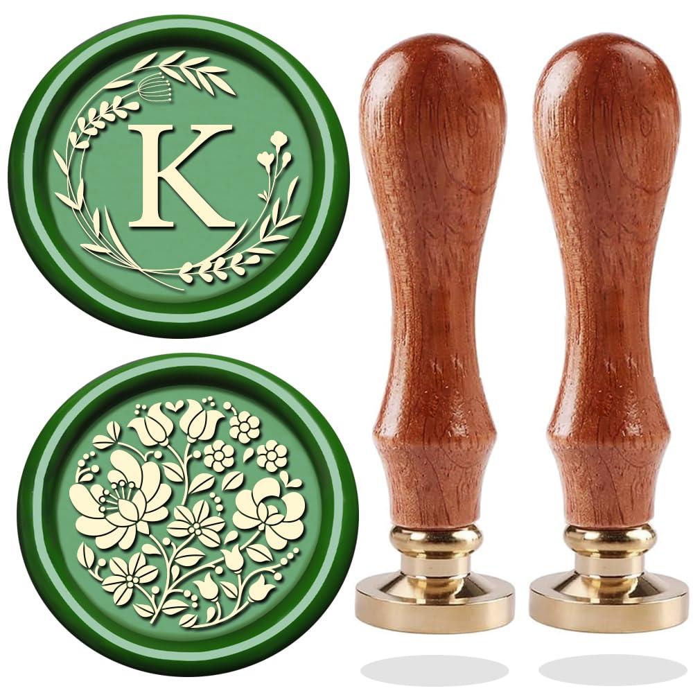 Initial Letter Alphabet K Wax Seal Stamp - Wicker Eucalyptus Sealing Stamp With Flower for Wedding Invitation, Gift Wrap, Envelopes, Christmas Card