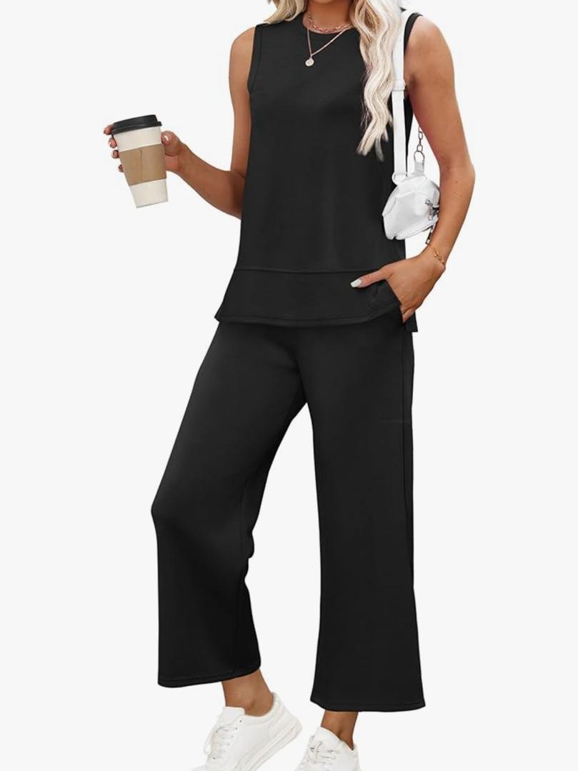 XIEERDUO Women's 2 Piece Outfits Summer Travel Tracksuit Loose Wide Leg Loungewear Comfy Lounge Sets 2XL