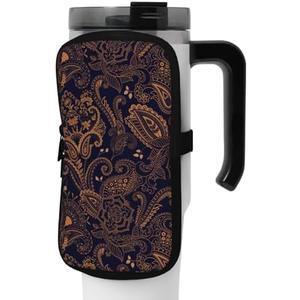 WtallasiSei Golden Paisley Water Bottle Pouch & Armband for Stanley Cup Accessories Yoga Gym Sports Water Bottle Bag for Men Women Hiking Running