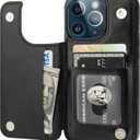 ONETOP Compatible with iPhone 13 Pro Wallet Case with Card Holder, PU Leather Kickstand Card Slots Case, Double Magnetic Clasp Durable Shockproof Cover 6.1 Inch(Black)