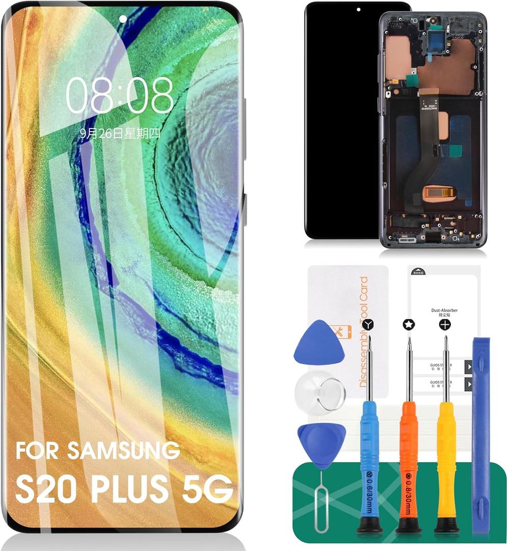 Incell for Samsung Galaxy S20+ 5G Screen Replacement for Samsung S20 Plus 5G LCD for Galaxy S20+ 5G Digitizer SM-G986 SM-G986F SM-G986U Display Touch Screen Repair Kits with Frame(Black