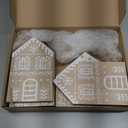 6 Pcs Wooden Christmas Gingerbread House Decor, 3 Styles Rustic Christmas Gingerbread House Xmas Village Set for Mantel Block Farmhouse Tabletop Winter Desk Shelf Ornament Decorations