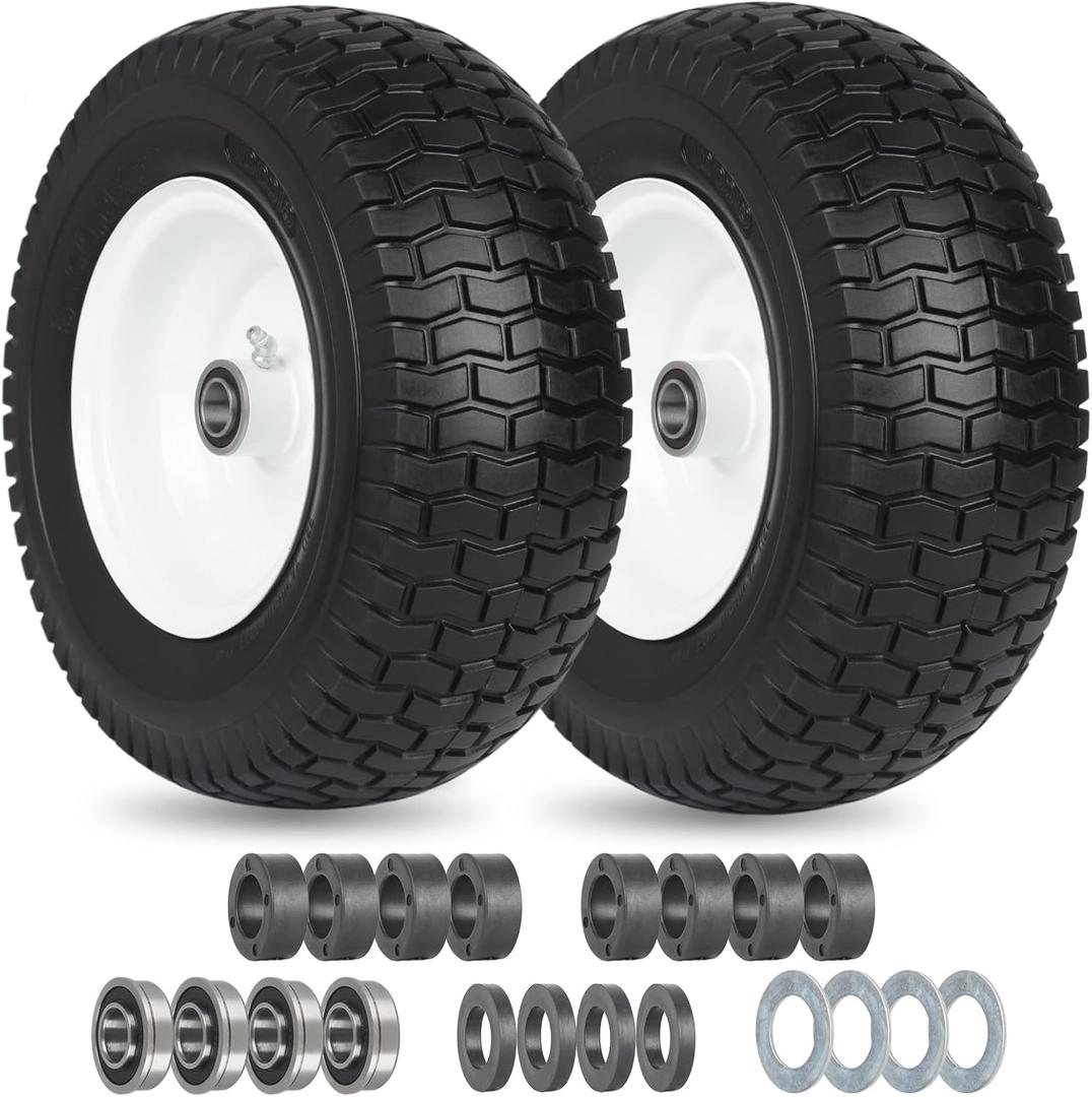 2 Pack, 13x5.00-6 Flat Free Lawn Mower Tire and Wheel, 13x5-6 Riding Lawnmower Tire with 3"-5.5" Centered Hub and 3/4" & 5/8" Bearings, Tractor Turf Tire Turf-Friendly, 2 Pack (13x5.00-6 Flat Free (Turf Tread))