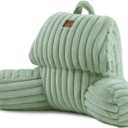 Amlie Home Faux Fur Reading Pillow with Pocket for Sitting in Bed, Kids Backrest Bed Pillow with Washable Cover for Lounging, Watching TV/Gaming/Resting/Post/Surgery/Nursing, Sage Green 17 inches