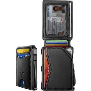 BULLIANT Men Wallet, Metal Wallet Money Clip Magnetic Flip Top Grain Leather 13 Cards Pop-up Access Simplifed Bill Folder