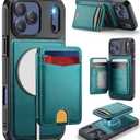 for iPhone 17 Pro Wallet Case Compatible with Magsafe, Magnetic RFID Blocking Card Holder Kickstand 2 in 1 Detachable Case for iPhone 17 Pro 6.3", Bluish Green