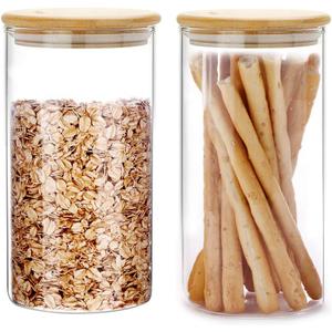 SIXAQUAE Glass Food Storage Containers Jar Seal Bamboo Lids 2 Packs 1200ml Airtight Canister Organization Sets Stackable