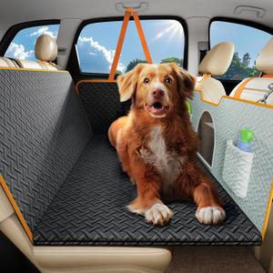 oneisall Back Seat Dog Cover for Car 52X22in, Hard Bottom Dog Car Seat Cover for Back Seat with Holds 500lbs, Waterproof Sturdy with Mesh Window for Car, SUV, Small Truck