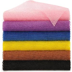 BHYTAKI 6 Pieces African Net Sponge African Exfoliating Net Long African Bath Sponge Washcloth Shower Net African Body Scrubber Net for Skin Smoother Daily Use (Pink, Yellow, Purple, Black, Blue, Brown), Pack of 6